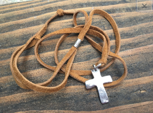 Heavy Sterling Cross and Leather Necklace