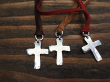 Load image into Gallery viewer, Heavy Sterling Cross and Leather Necklace